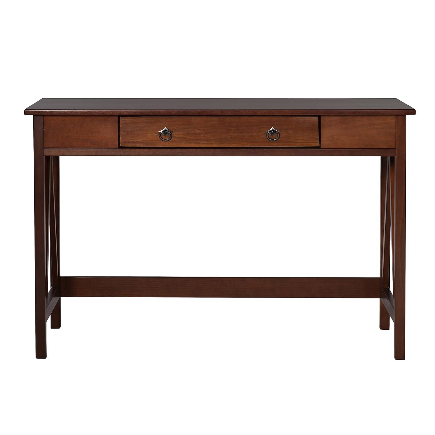 46" Titian Transitional Writing Desk Tobacco - Linon: Home Office Furniture, Pine Frame, Metal Hardware
