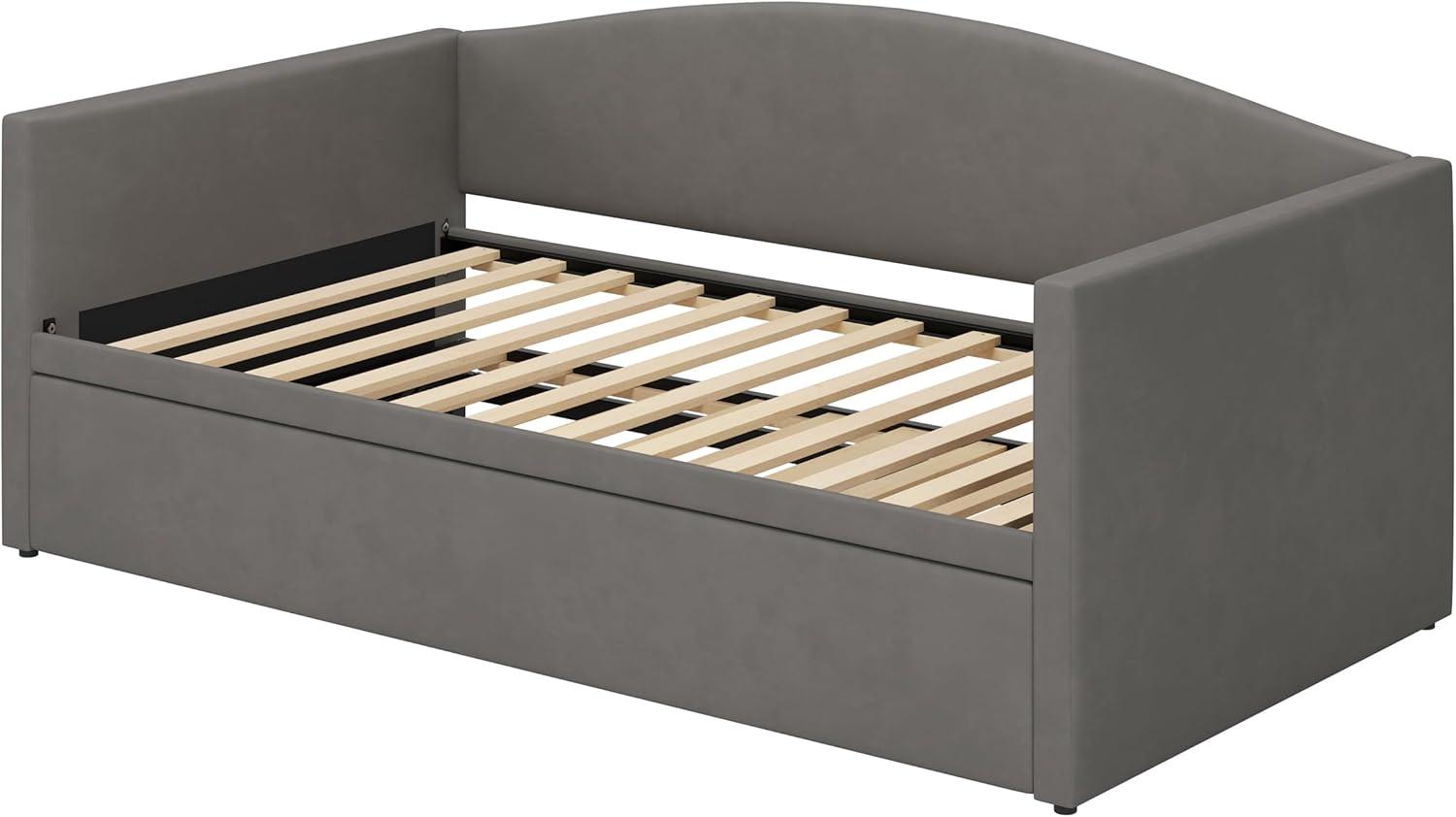 Upholstered Daybed with Extended Pop Up Trundle, Twin to King Size Velvet Sofa Bed Daybed with Soft Padded Armrests for Bedroom Guest Room Living Room (Gray-Pop)