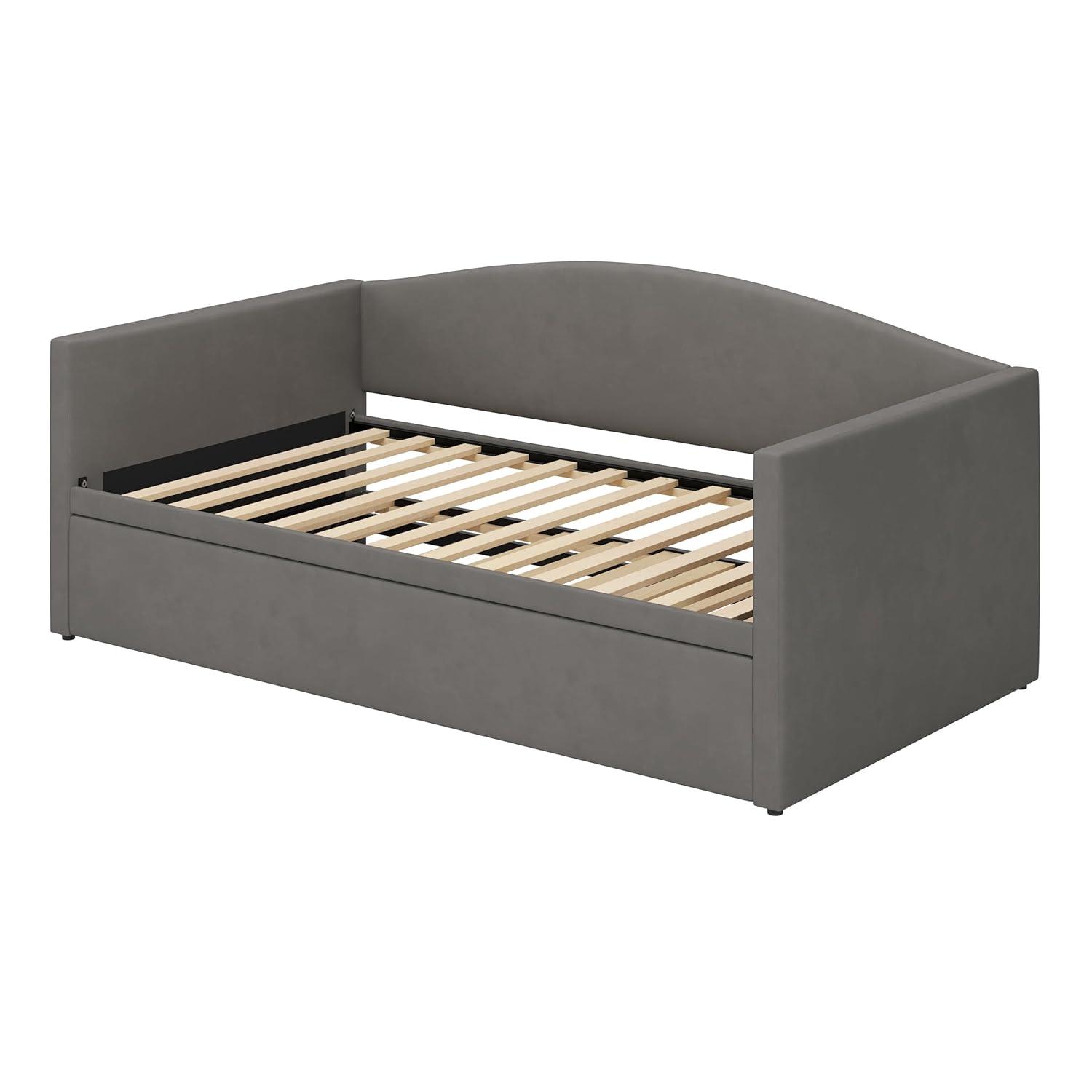 Upholstered Daybed with Extended Pop Up Trundle, Twin to King Size Velvet Sofa Bed Daybed with Soft Padded Armrests for Bedroom Guest Room Living Room (Gray-Pop)