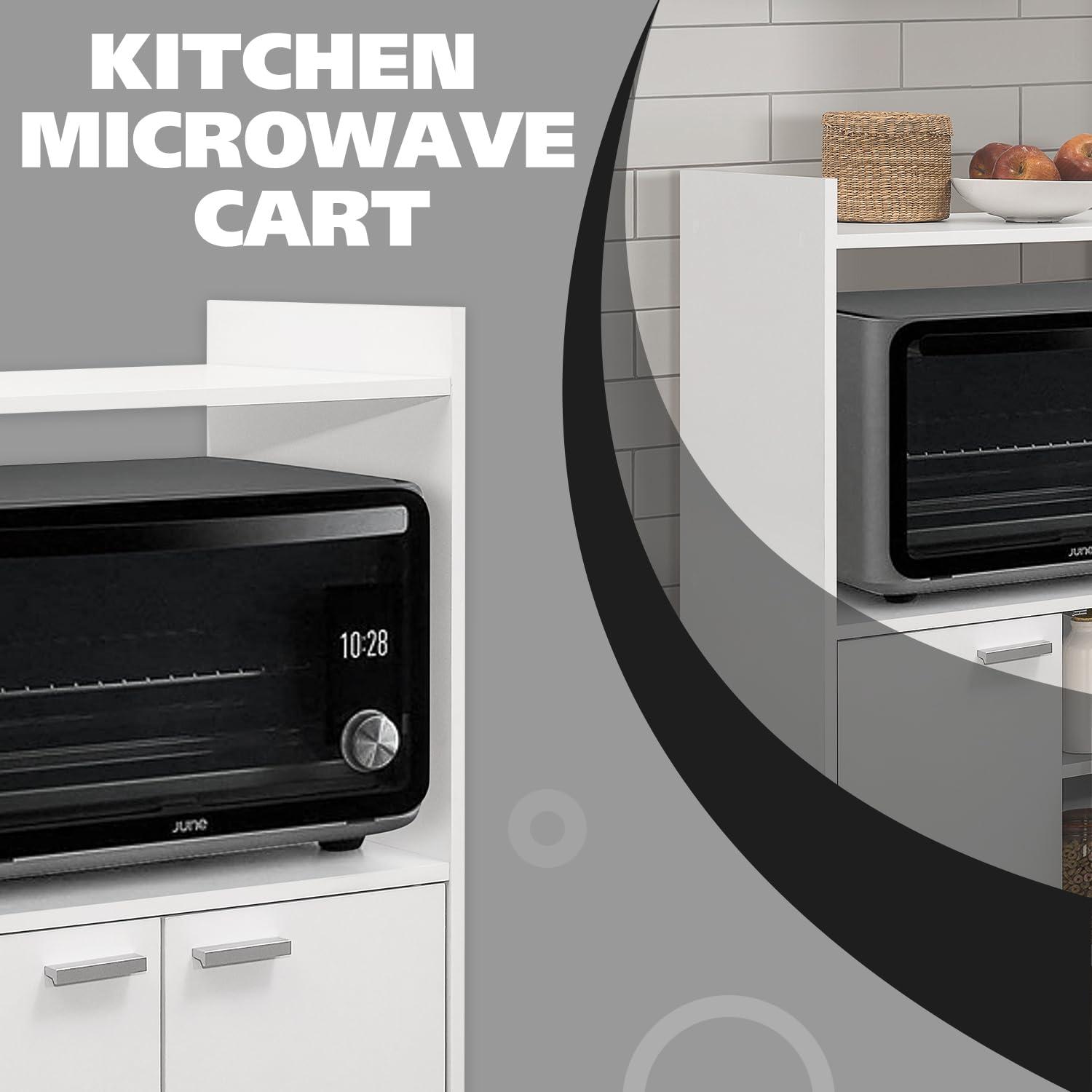 Kings Brand Furniture  Ayla 2-Door Kitchen Microwave Cart with Shelfs for Storage, White