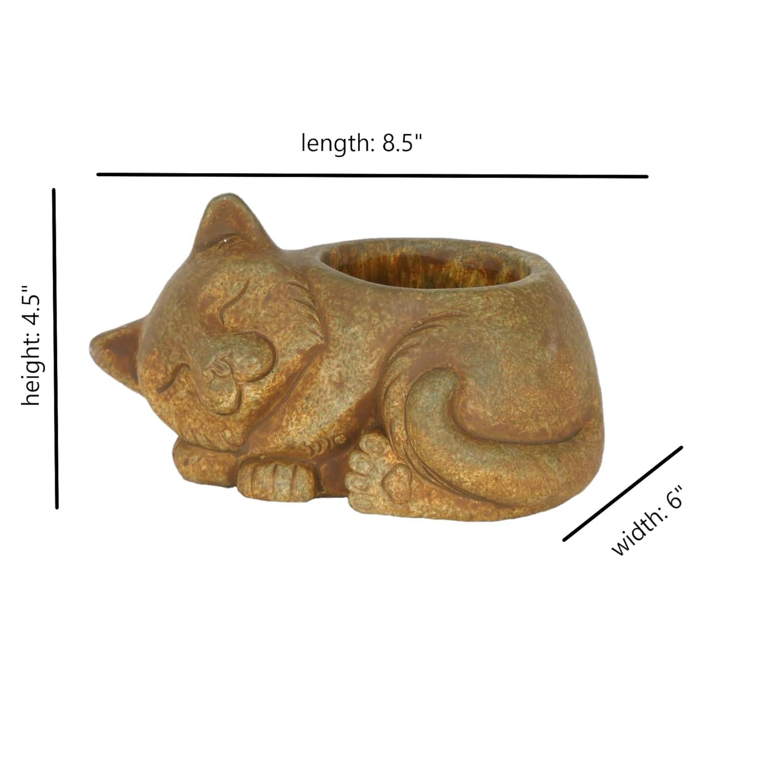 Classic Home and Garden Cement Buddies Indoor/Outdoor Planter with Drainage Hole, Sleeping Cat, Rust Brown, Large, 8.5in
