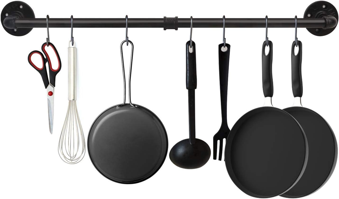 34.3 Inch Black Iron Industrial Wall Mounted Pot Rack