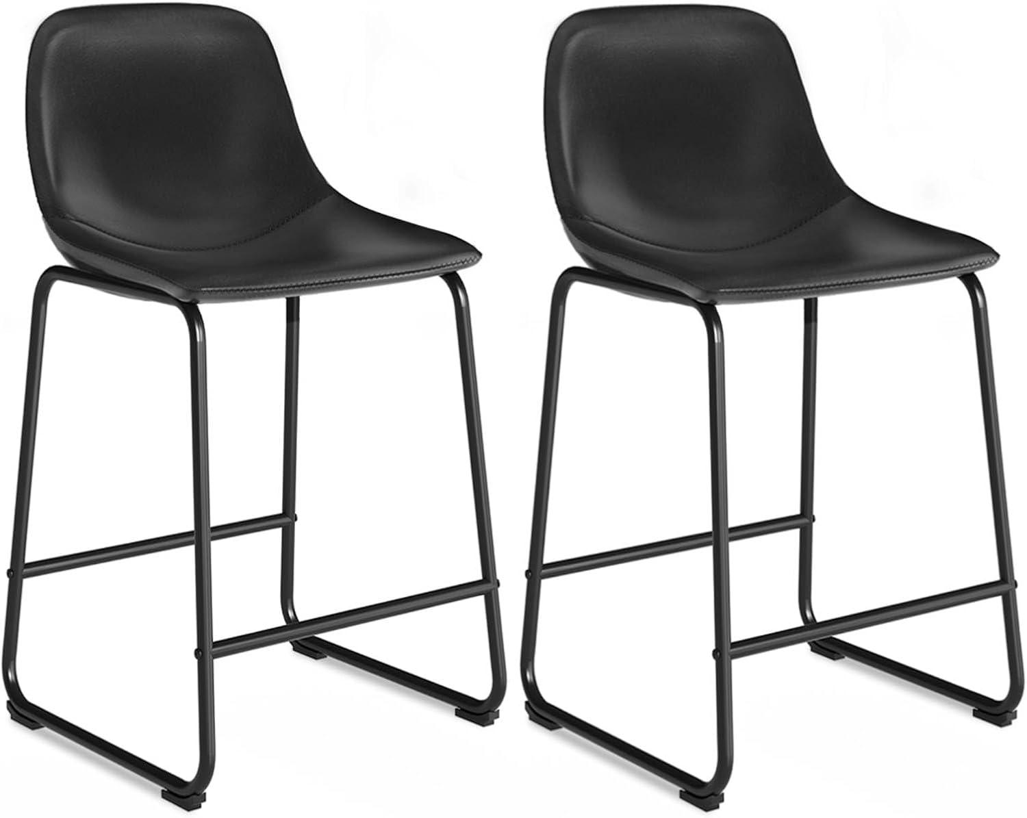 Jiowenm Counter Height Bar Stools Set of 2, Counter Stool with Back, Modern Faux Leather Barstools with Metal Legs and Footrest, Dining Chairs for Home Kitchen Island, Support 500 lbs, Black