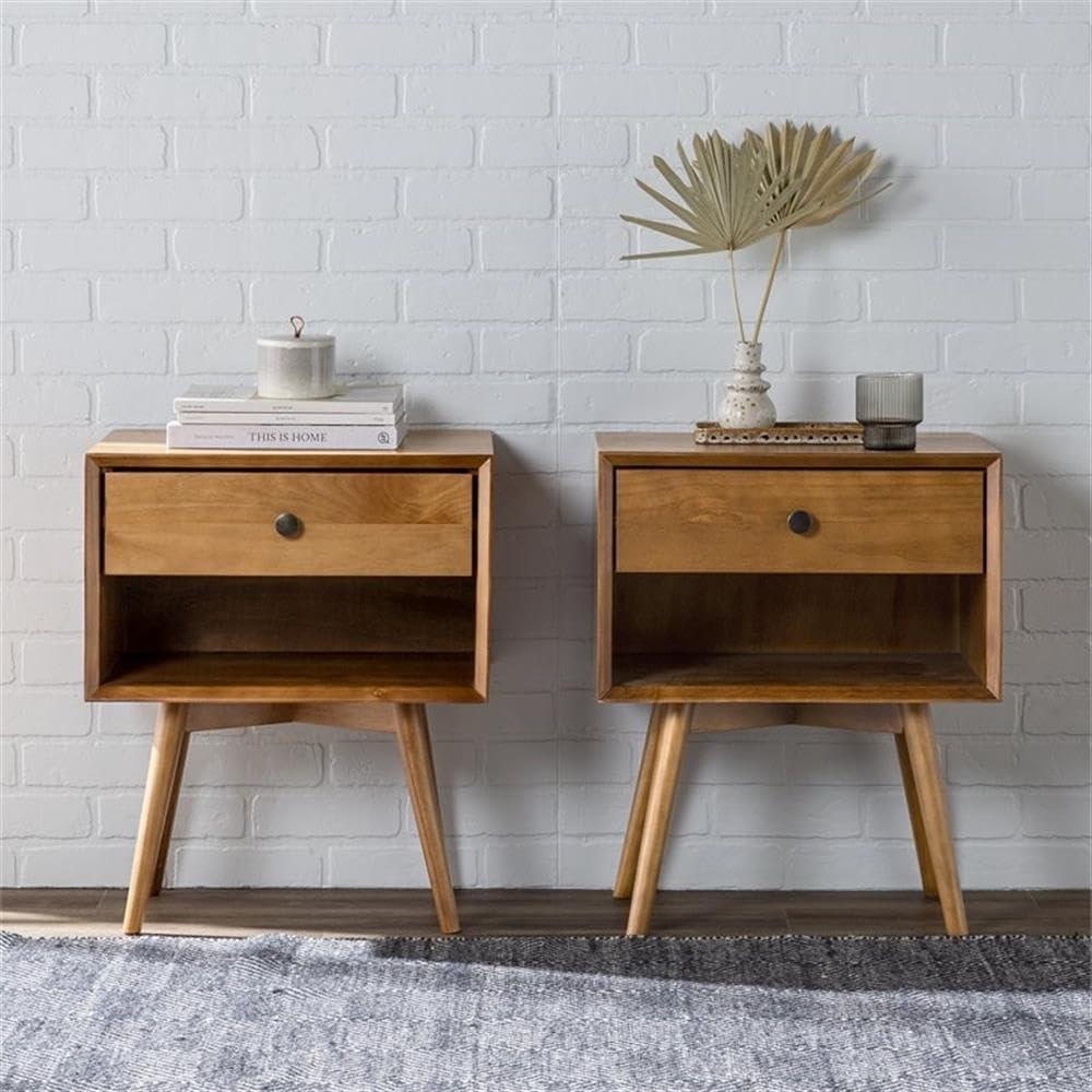Walker Edison Mid-Century Nightstand, Set of 2, Caramel