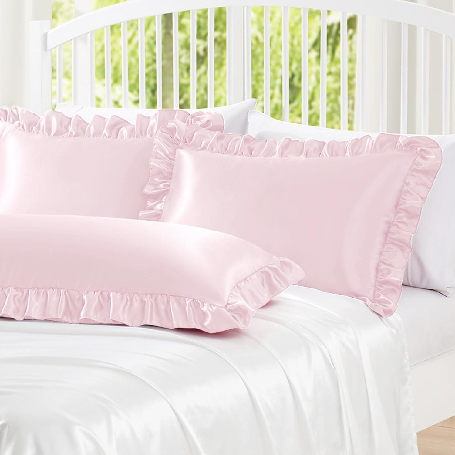 Blush Pink Satin Ruffled Standard/Queen Pillowcase Set