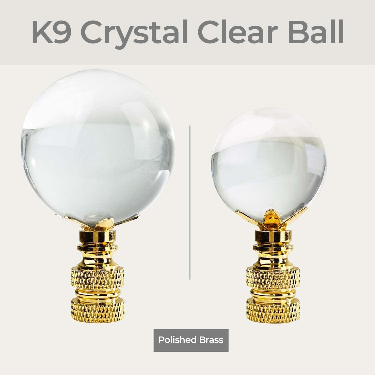 Royal Designs CCF-2016M-PB-2 Medium Clear Ball K9 Crystal Finial For Lamp Shade With Polished Brass Base, Set of 2