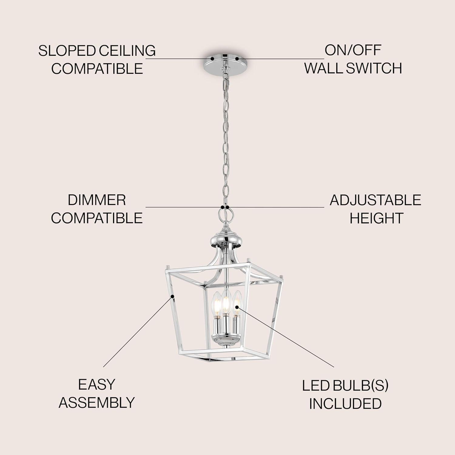 Camden Rustic 10" Chrome LED Pendant Lantern with Adjustable Chain