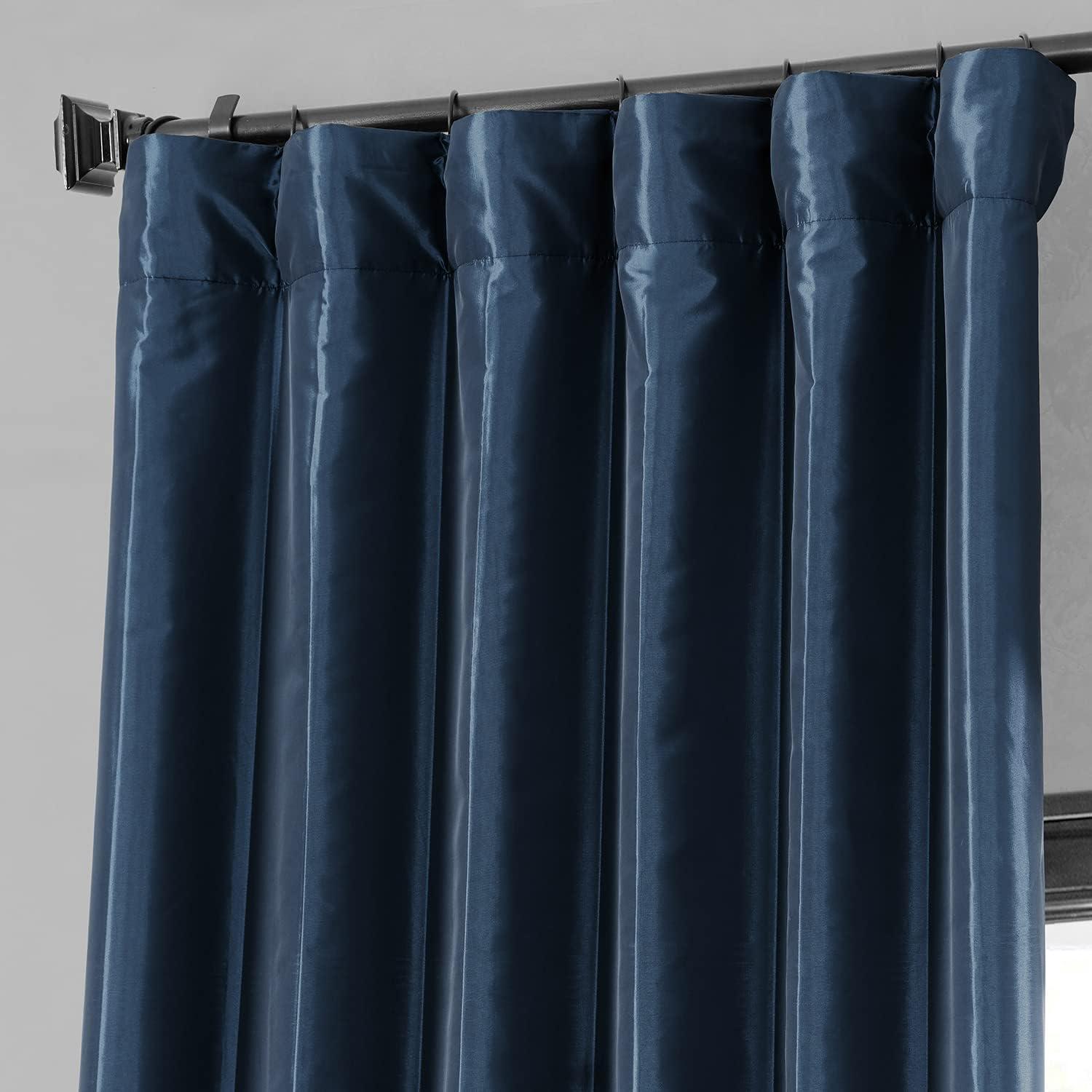 Navy Blue Blackout Faux Silk Taffeta Curtain (1 Panel), Navy Blue, 50W X 108L