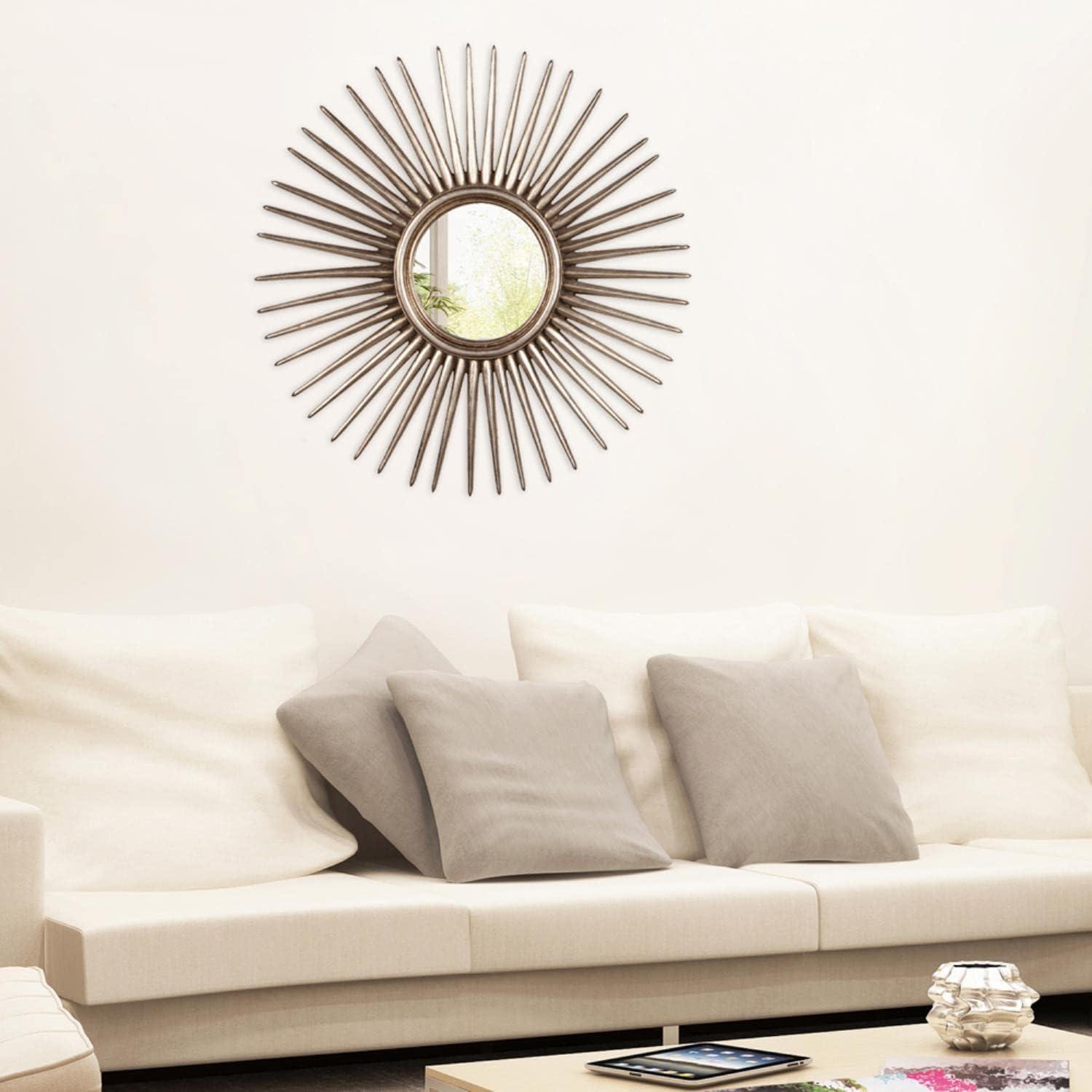 Silver Leaf Sunburst Round Wall Mirror