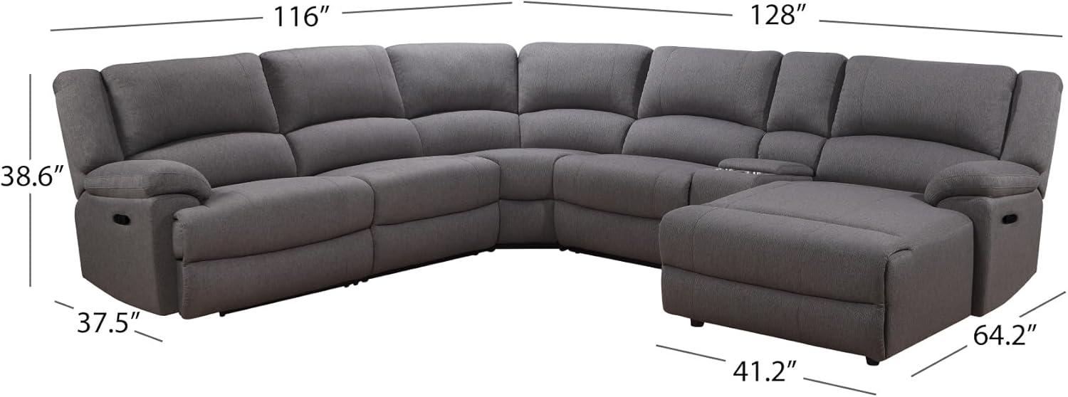 Gray Fabric Six-Piece Reclining Sectional with Cup Holders