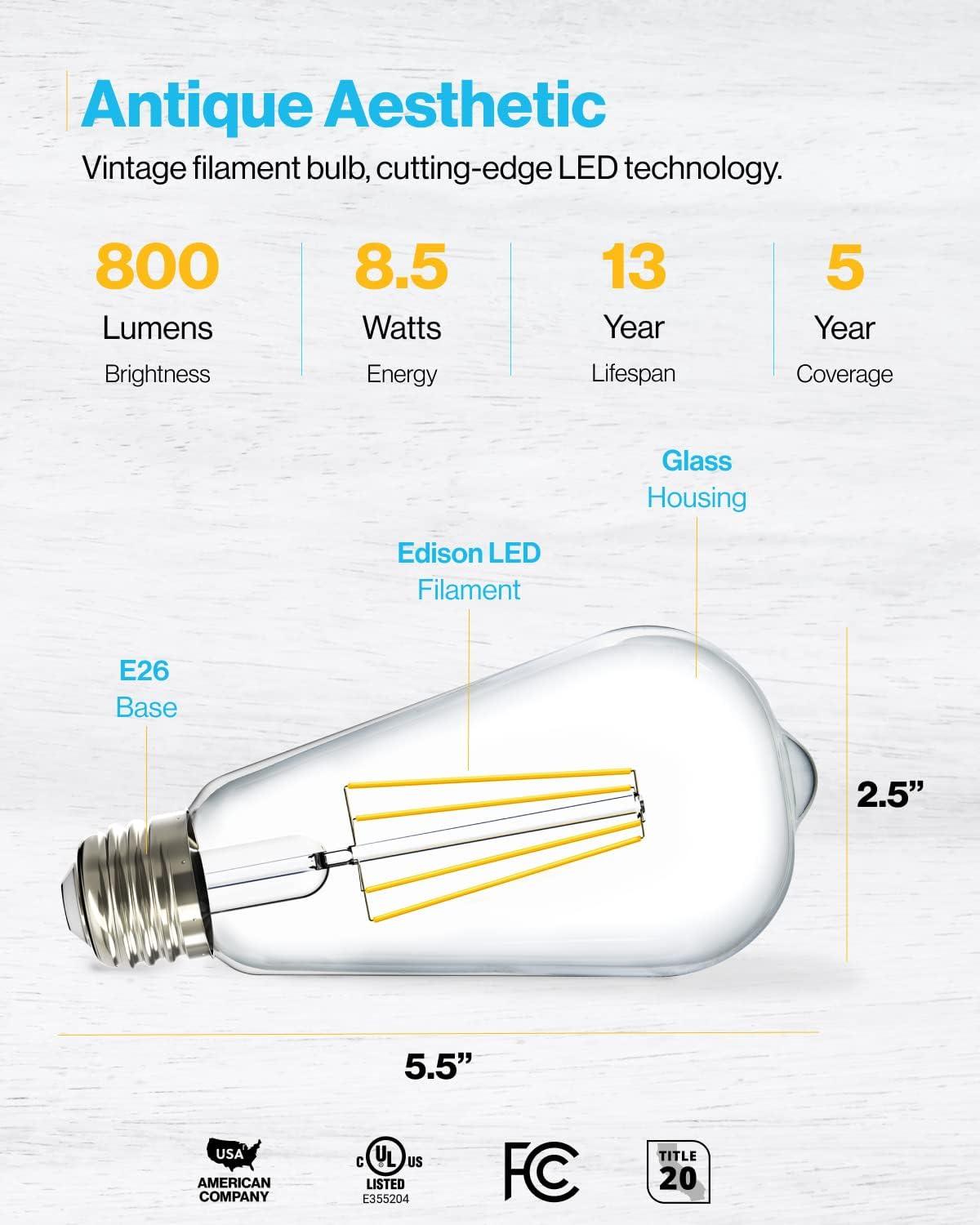 16-Pack Warm White Dimmable LED Edison Bulbs with E26 Base