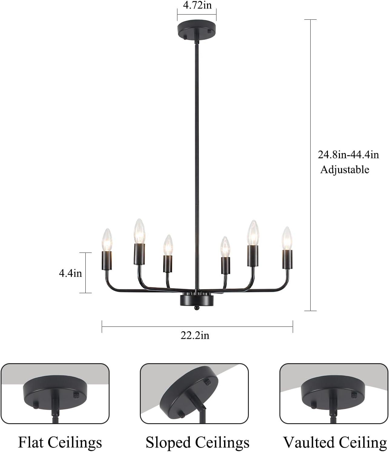 Askrlessi Matte Black 6-Light Adjustable Iron Candle Chandelier