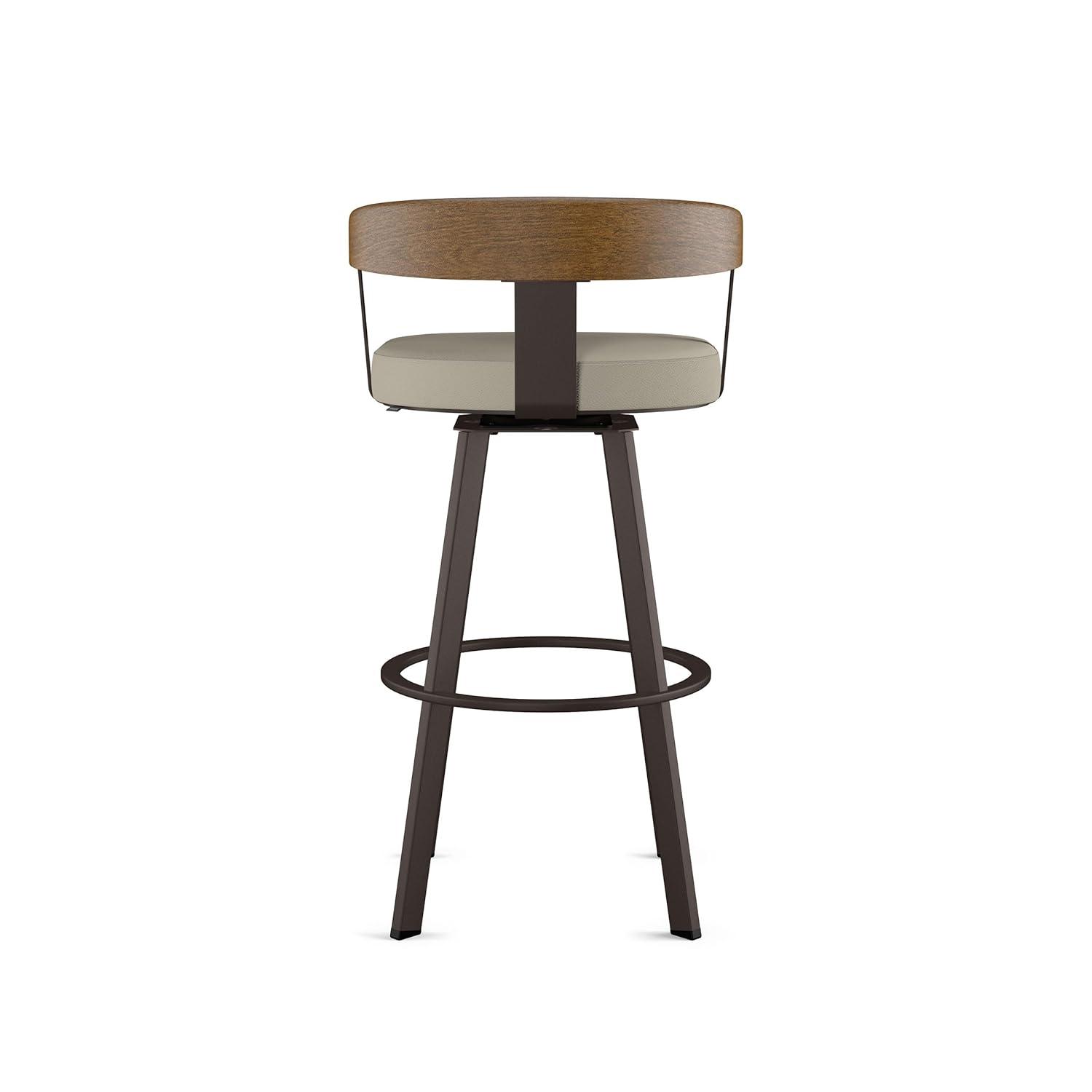 Amisco Lars Upholstered Barstool Greige/Dark Brown: Chic Urban Frame, Faux Leather, Steel Base, 300 lbs Capacity
