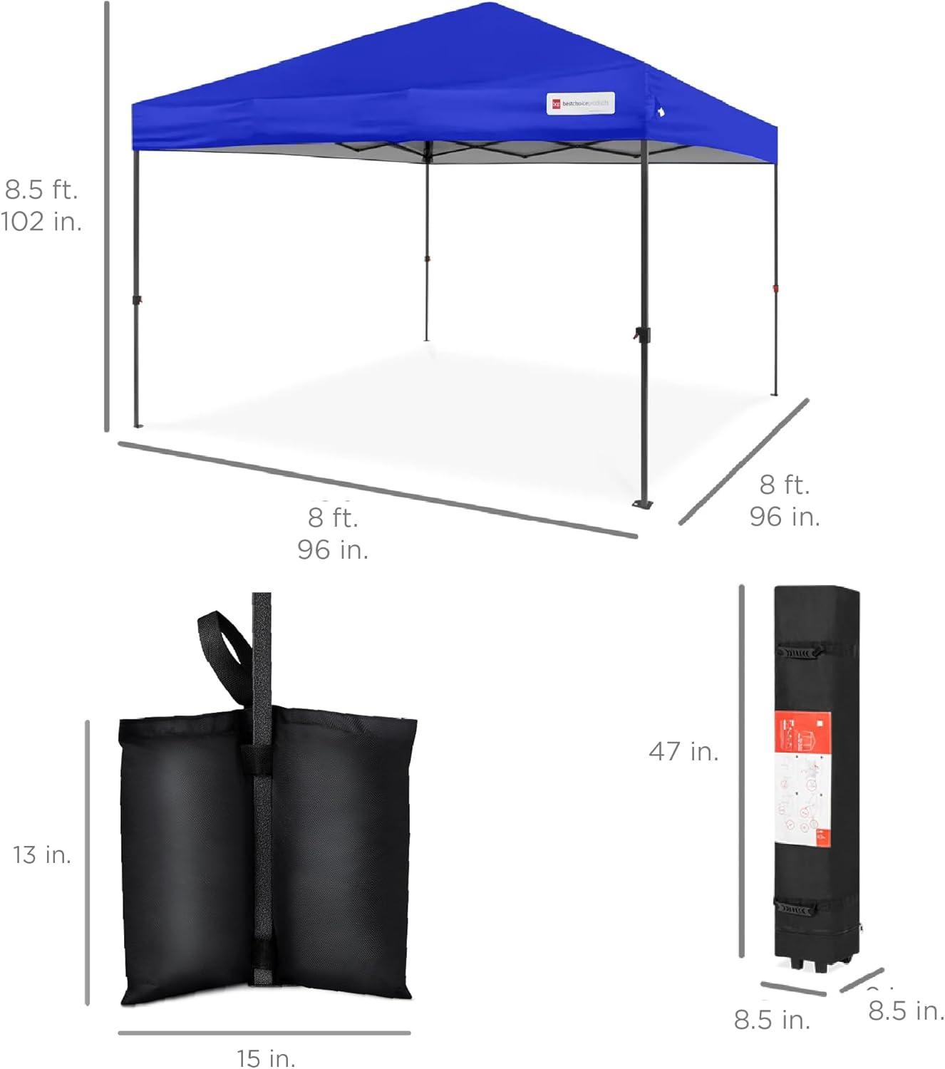 Best Choice Products 8x8ft Easy Setup Pop Up Canopy w/ 1-Button Setup, Wheeled Case, 4 Weight Bags