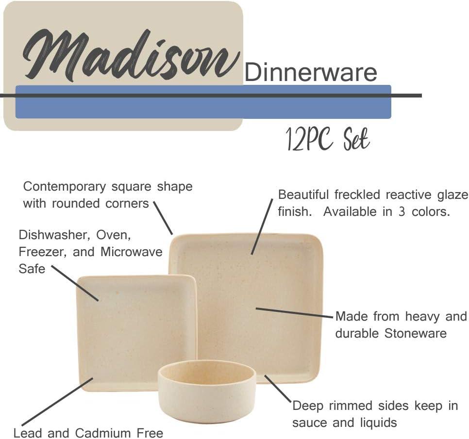 Madison Blue Square Ceramic Dinnerware Set, Service for 4