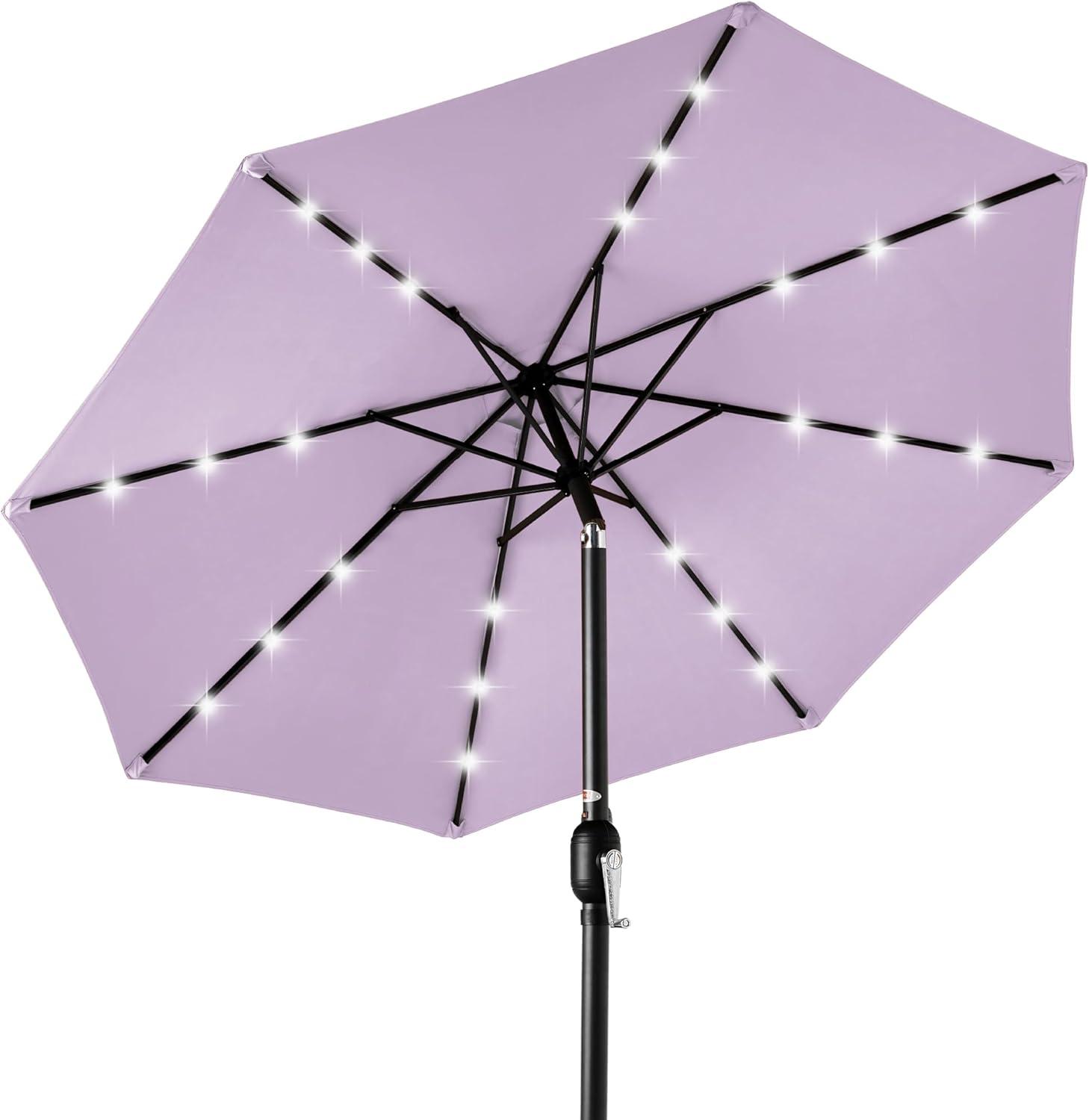 Best Choice Products 10ft Solar LED Lighted Patio Umbrella w/ Tilt Adjustment, UV-Resistant Fabric - Lavender