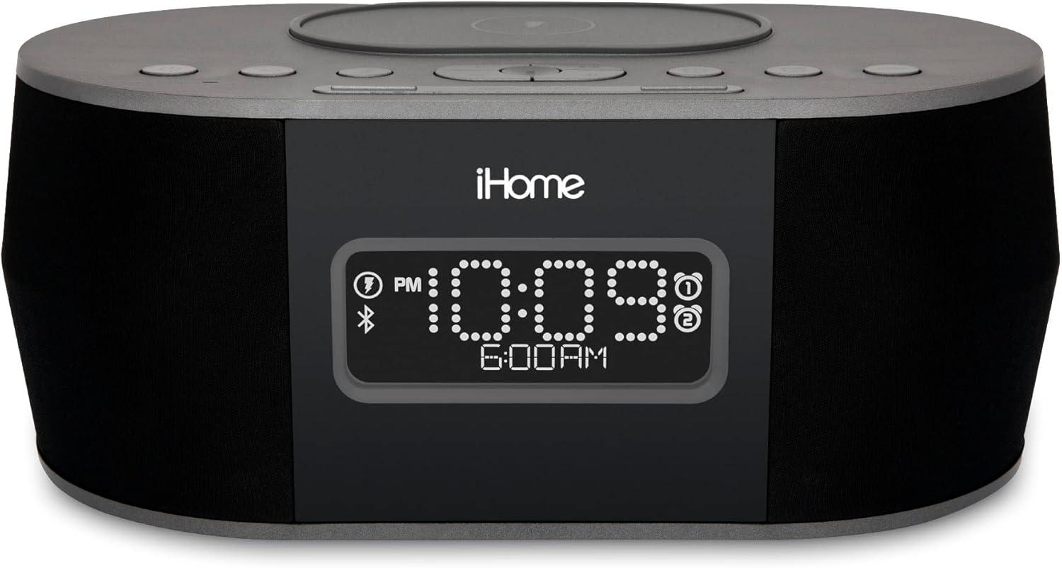 iHome Wireless Charging Alarm Clock with Bluetooth Speaker and USB Charging - (iBTW38B8)