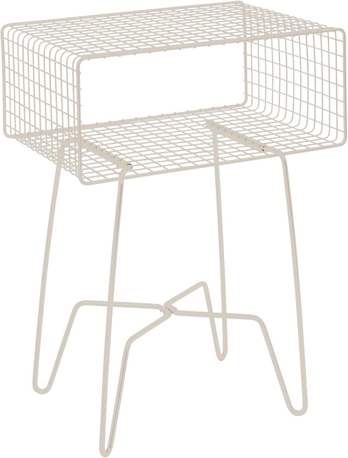mDesign Modern Industrial Side Table with Storage Shelf, 2-Tier Metal Minimal End Table, Metallic Caged Grid - Accent Furniture for Living Room, Bedroom, Office, Dorm, Concerto Collection, Cream/Beige