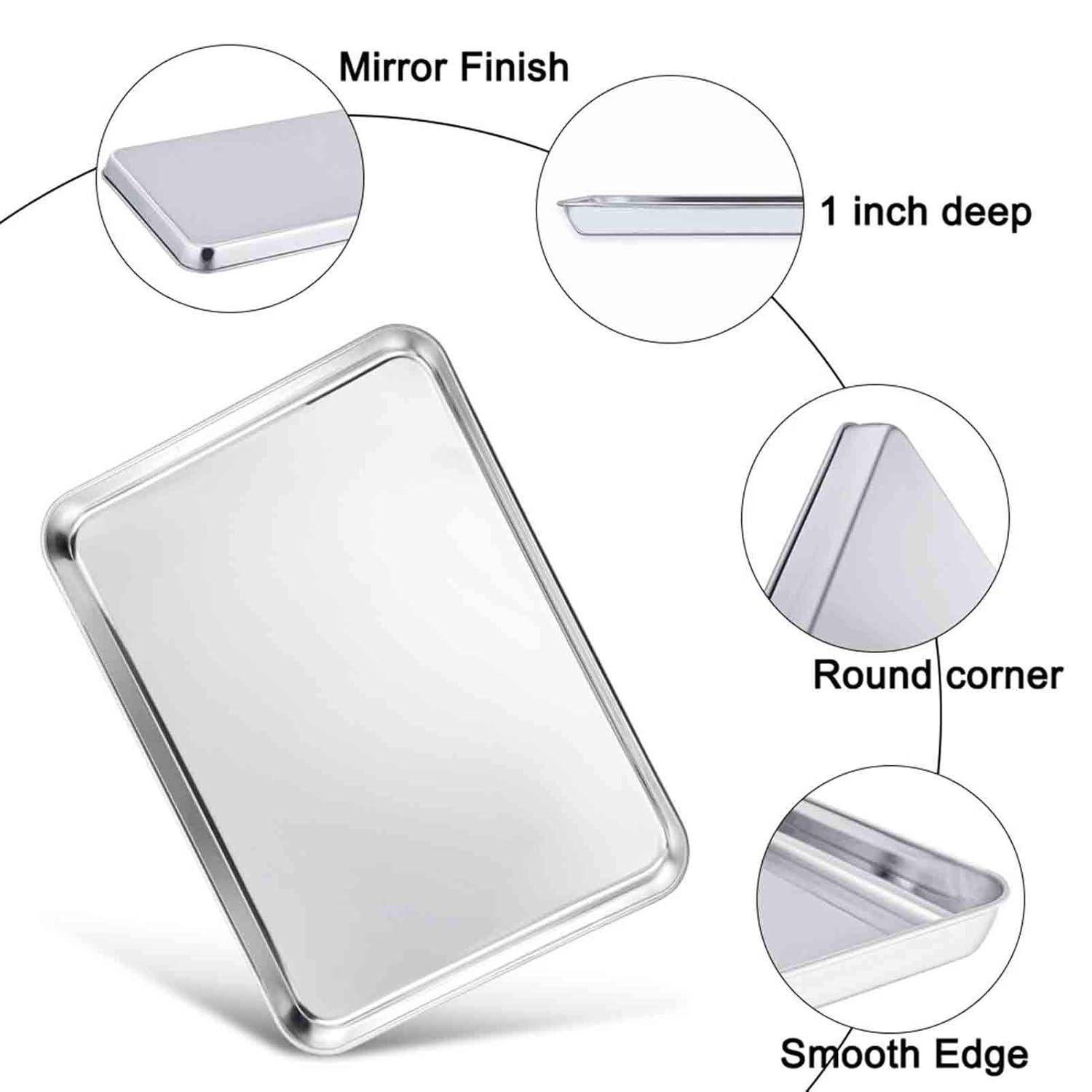 Baking Sheet with Rack Set, E-far Stainless Steel Baking Pans Tray Cookie Sheet with Cooling Rack, 16 x 12 x 1 inch, Non Toxic & Healthy, Rust Free & Dishwasher Safe - 4 Pieces (2 Sheets 2 Racks)
