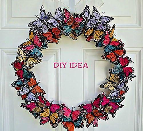 Set of 12 Multi Color Natural Feather Butterflies 2.5 inch with Clip for Home Decoration, Floral Arrangements, Wreaths and Arts & Crafts