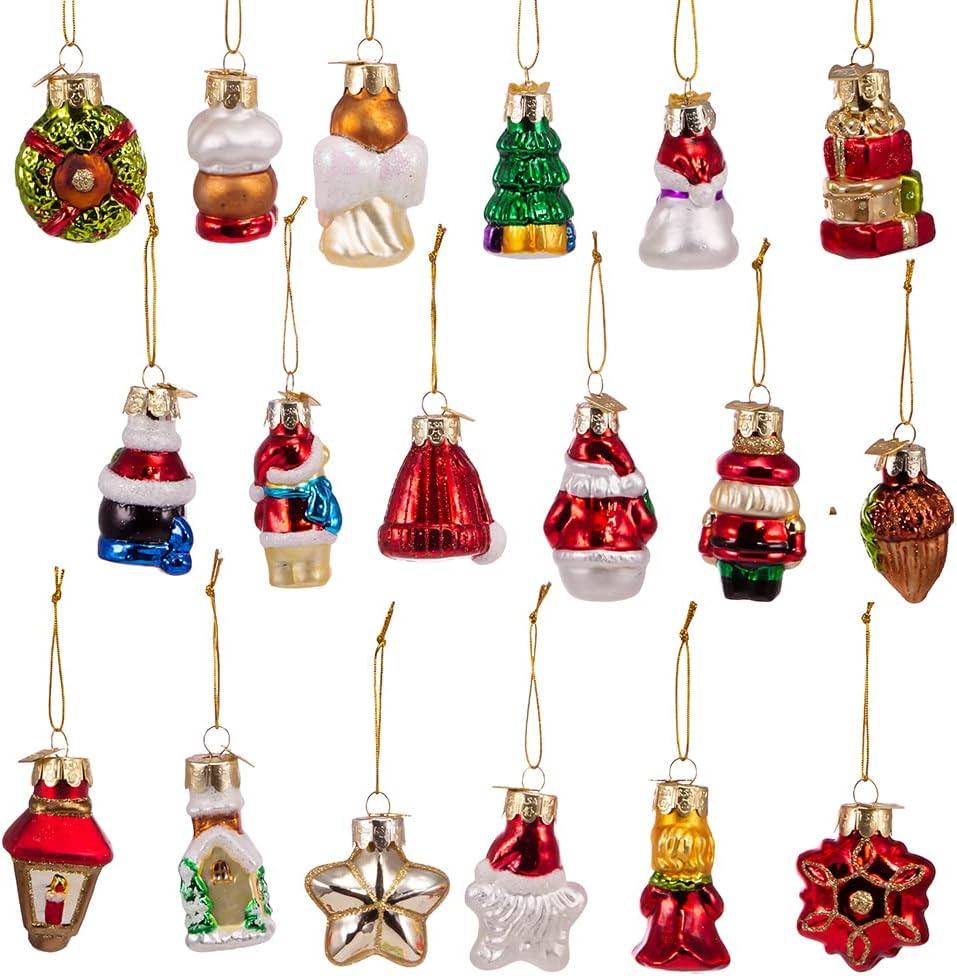 Kurt Adler 2-2.5-Inch Mini Christmas Shape Glass Ornaments, 18 Piece Set