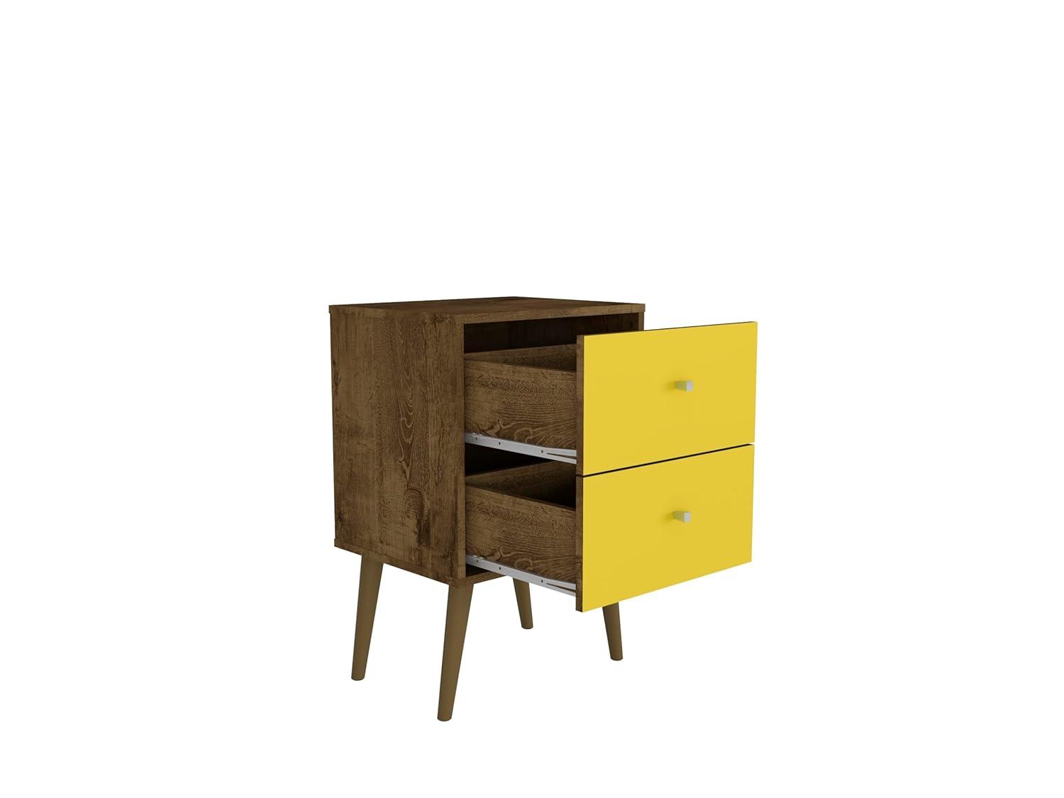 Liberty 2.0 Mid Century Modern Nightstand Rustic Brown/Yellow - Manhattan Comfort