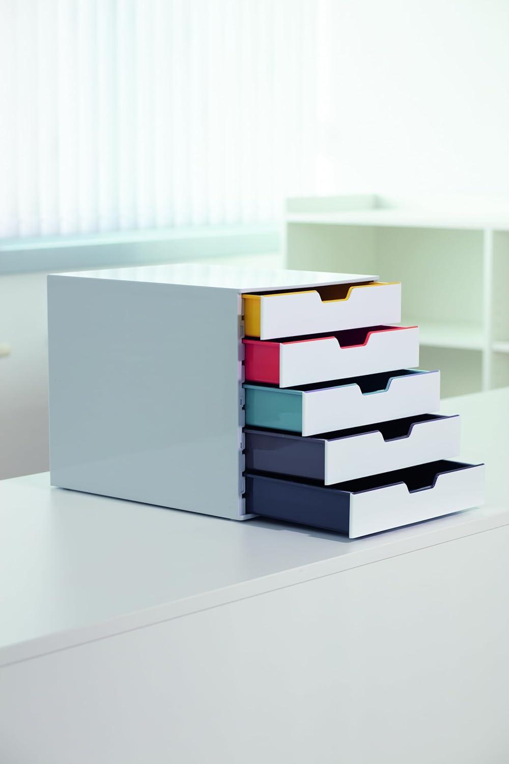Durable Varicolor Mix 5 Drawer Desktop Storage Box, White/multicolor - 5 Drawer(s) - 11" Height X 11.5" Width X 14" Depth - Desktop - White, Multicolor - Plastic - 1 / Each