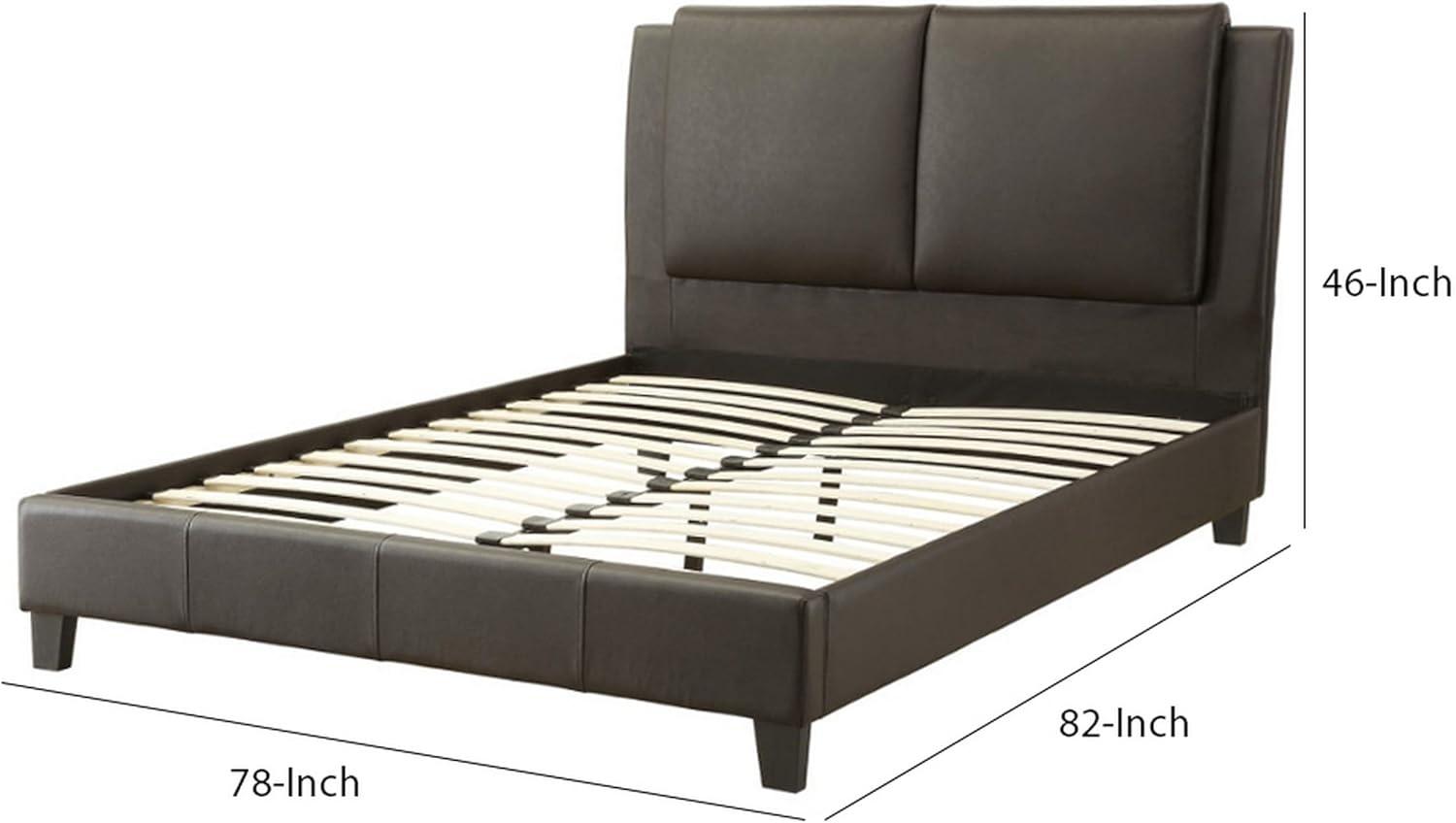 Benjara Elegant Wooden Eastern King Bed With PU Head Board, Brown