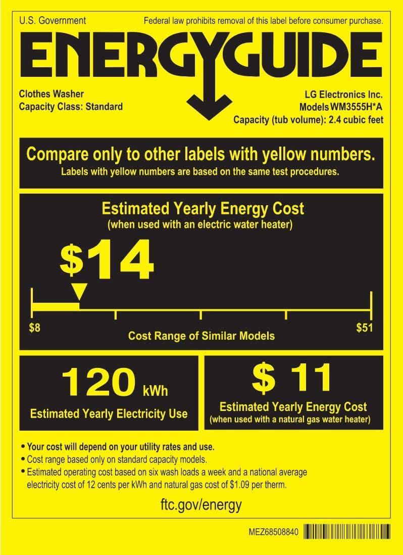 LG LG Smart Wi-Fi Enabled Compact Front Load All-In-One Washer/Dryer Combo with Built-In Intelligence, 2.4 cu. ft. WM3555HVA