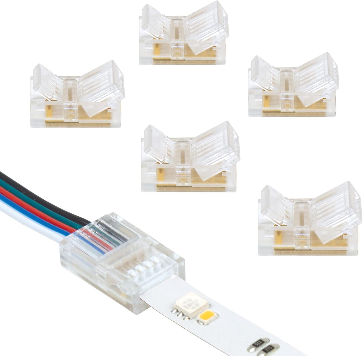 5-Pin Clear LED Strip Light RGB+W Wire Connectors, 6 Pack