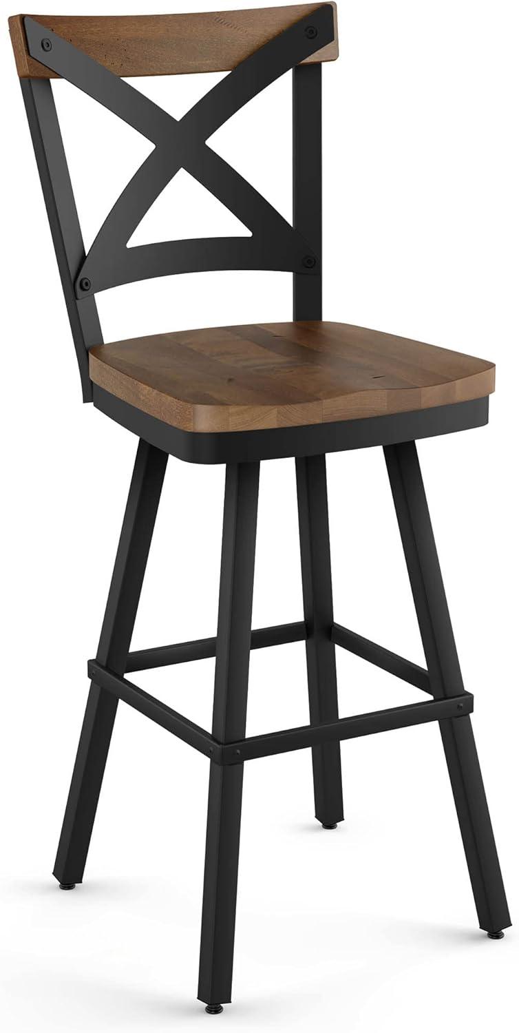 Amisco Jasper 26 In. Swivel Counter Stool - Light Brown Distressed Wood / Black Metal