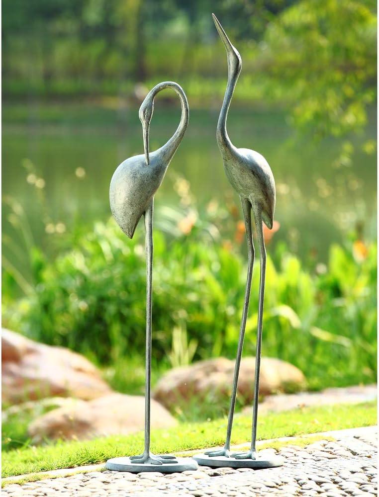 Verdigris Aluminum Heron Garden Statue Pair, 36" Tall