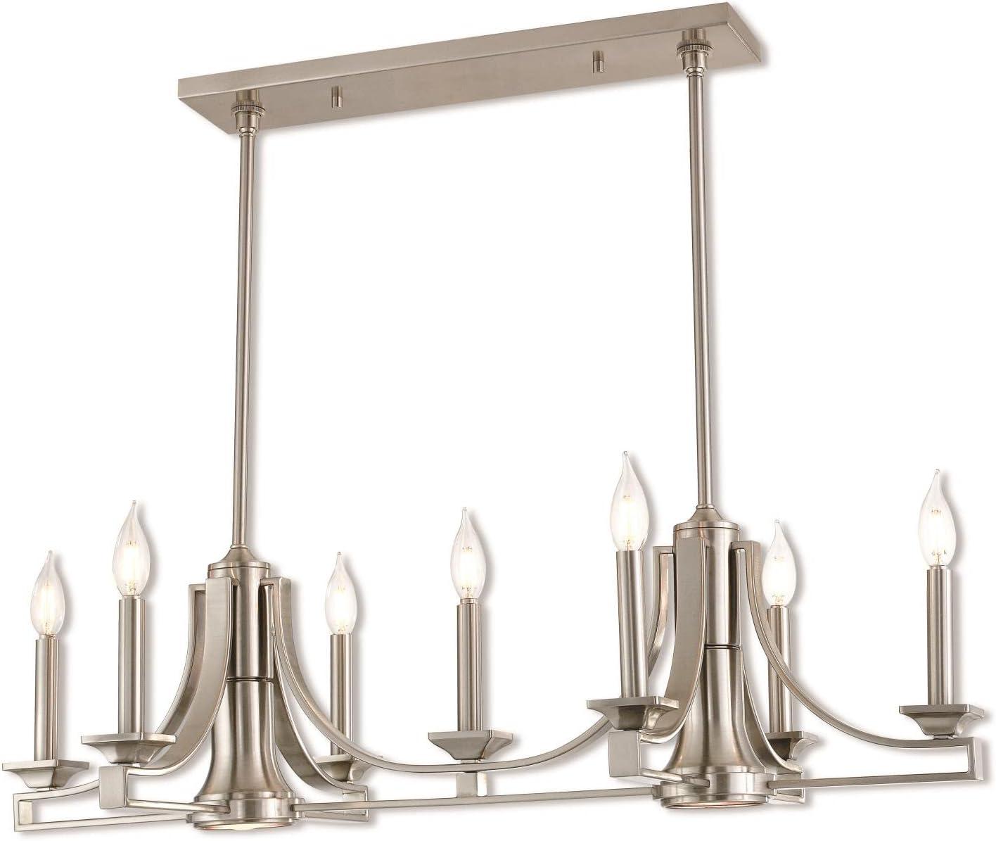 Brushed Nickel 9-Light Linear Chandelier with Candle Bulbs