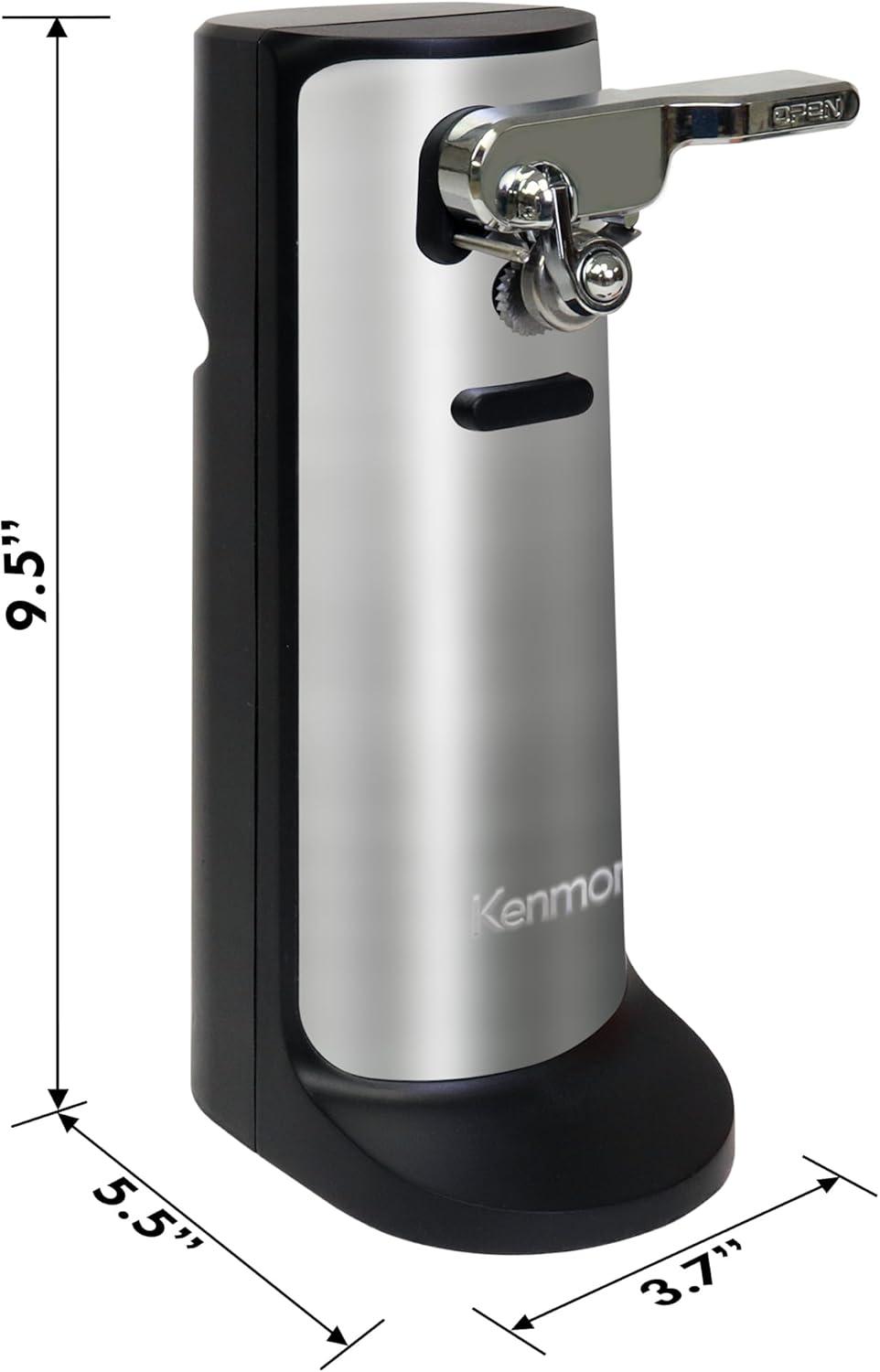 Kenmore 3-In-1 Electric Can Opener and Knife Sharpener, Bottle Opener, Silver