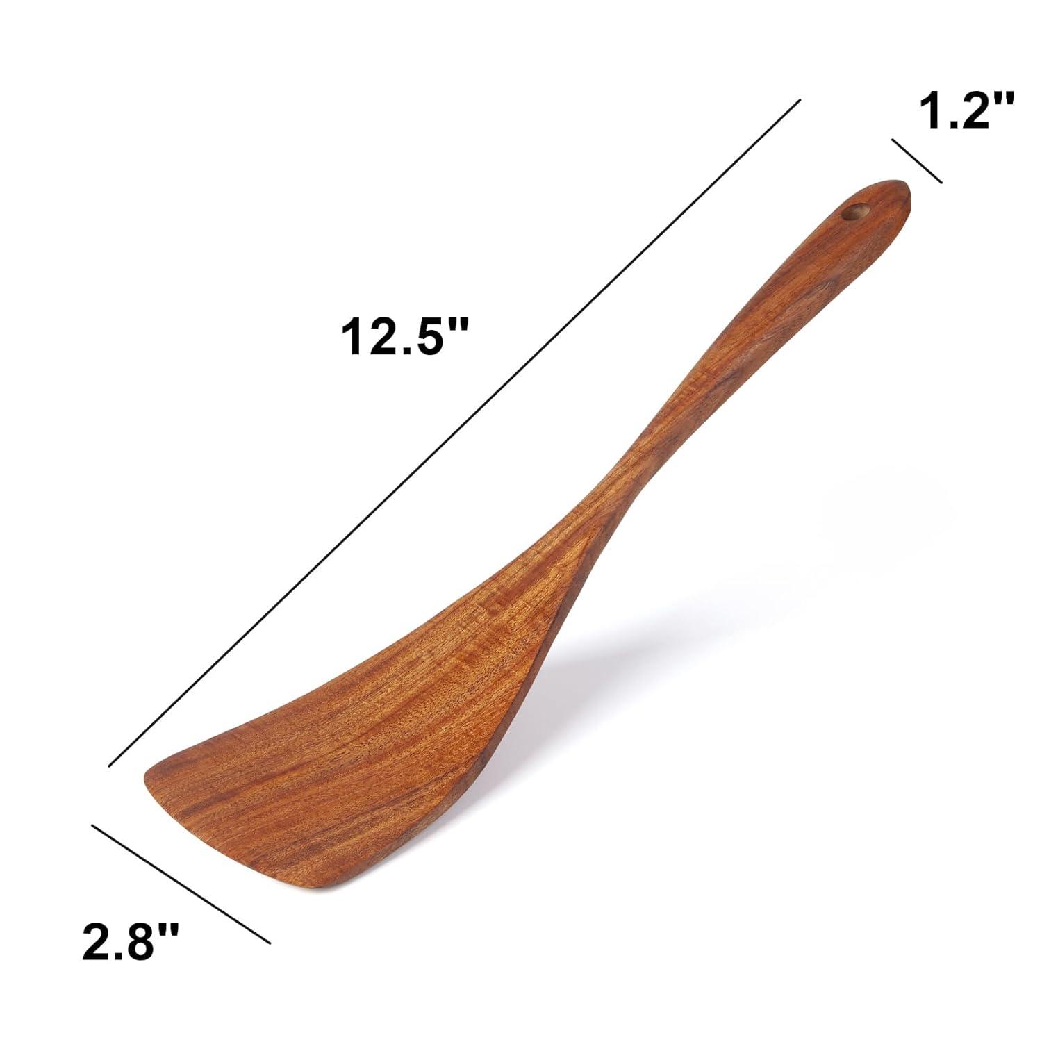 Jilla-hla Wooden Spatula Wooden Turner Acacia Wood,Long Handle Flat Frying Spatula Handmade for Kitchen Cookware (Frying Spatula) C52