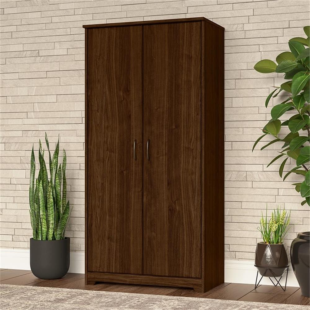 Modern Walnut Tall Office Storage Cabinet with Adjustable Shelving