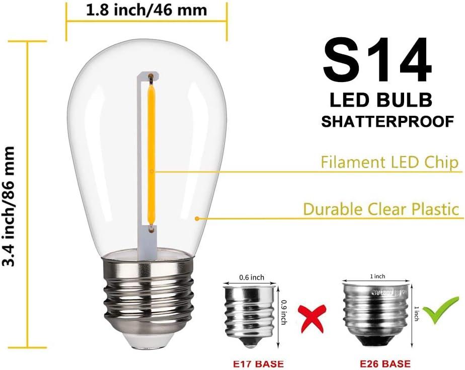 15-Pack Clear LED S14 Warm White Outdoor String Light Bulbs