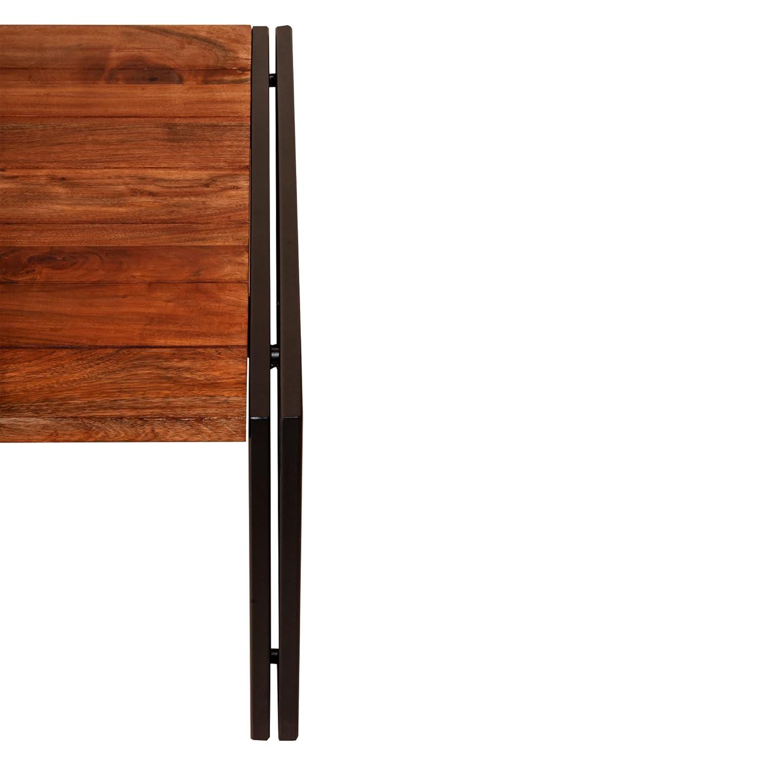 48 Inch Wooden Coffee Table with Double Metal Sled Base Brown and Black - Saltoro Sherpi