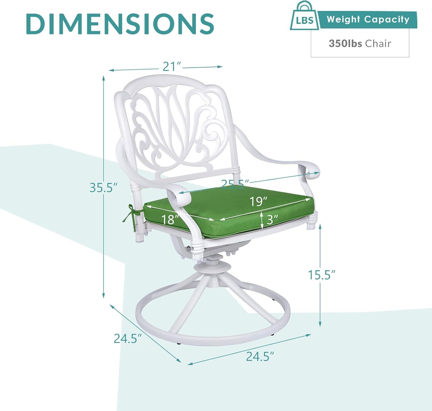 MEETWARM 2 Piece Patio Dinning Swivel Chairs Rocker, Outdoor All-Weather Cast Aluminum Chairs, Patio Bistro Dining Chair Set with Cushions for Garden Deck Backyard,White