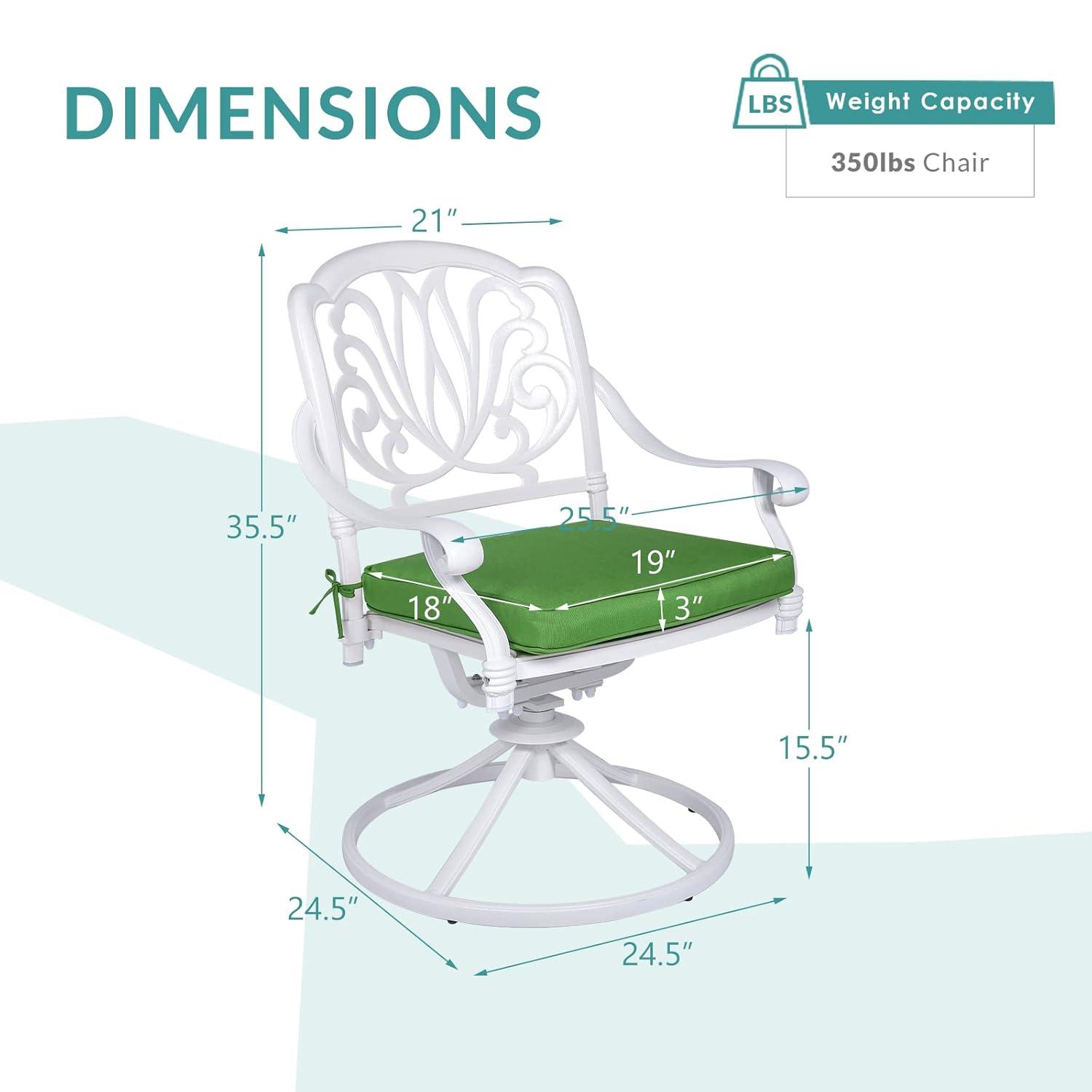 MEETWARM 2 Piece Patio Dinning Swivel Chairs Rocker, Outdoor All-Weather Cast Aluminum Chairs, Patio Bistro Dining Chair Set with Cushions for Garden Deck Backyard,White