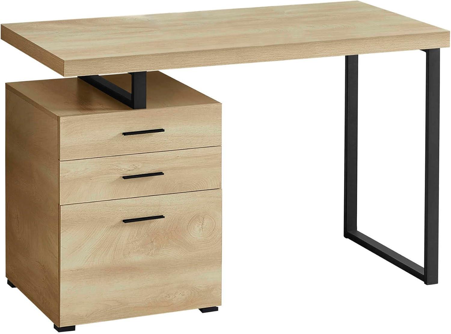 Contemporary Beige and Black Home Office Desk with 3 Drawers