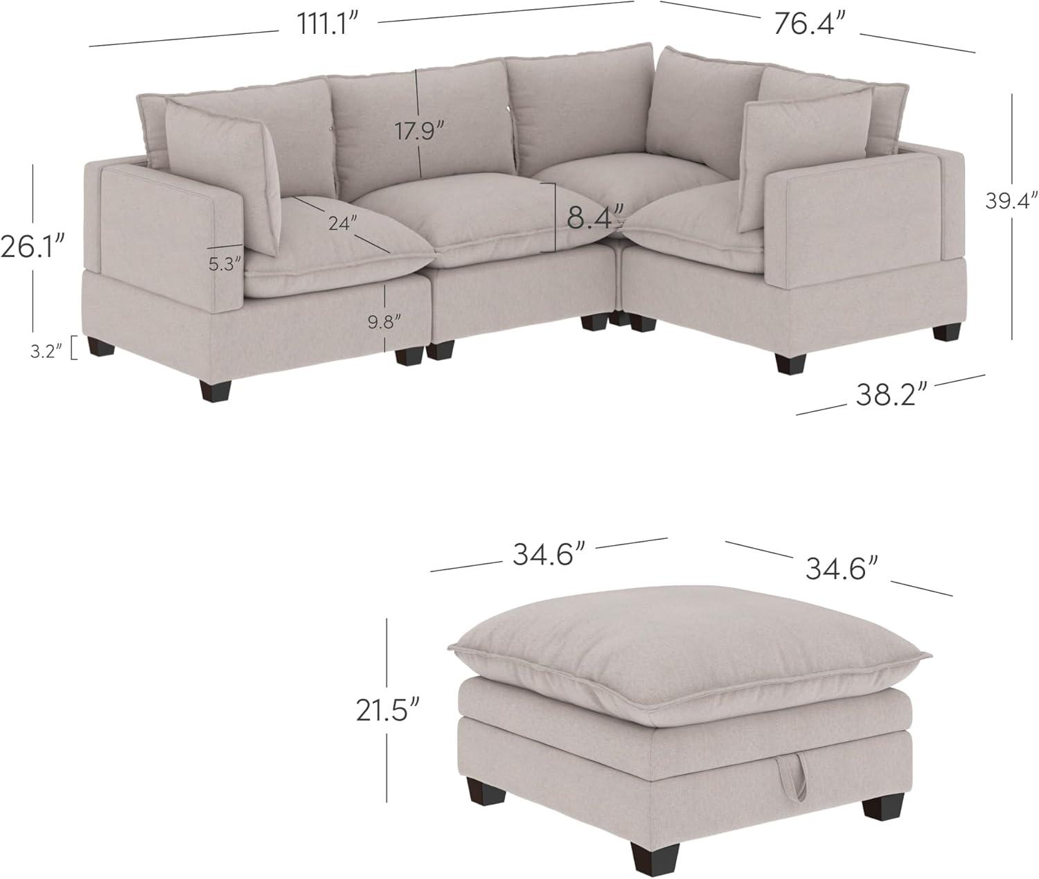 Modern Upholstered Cloud Sectional With Ottoman