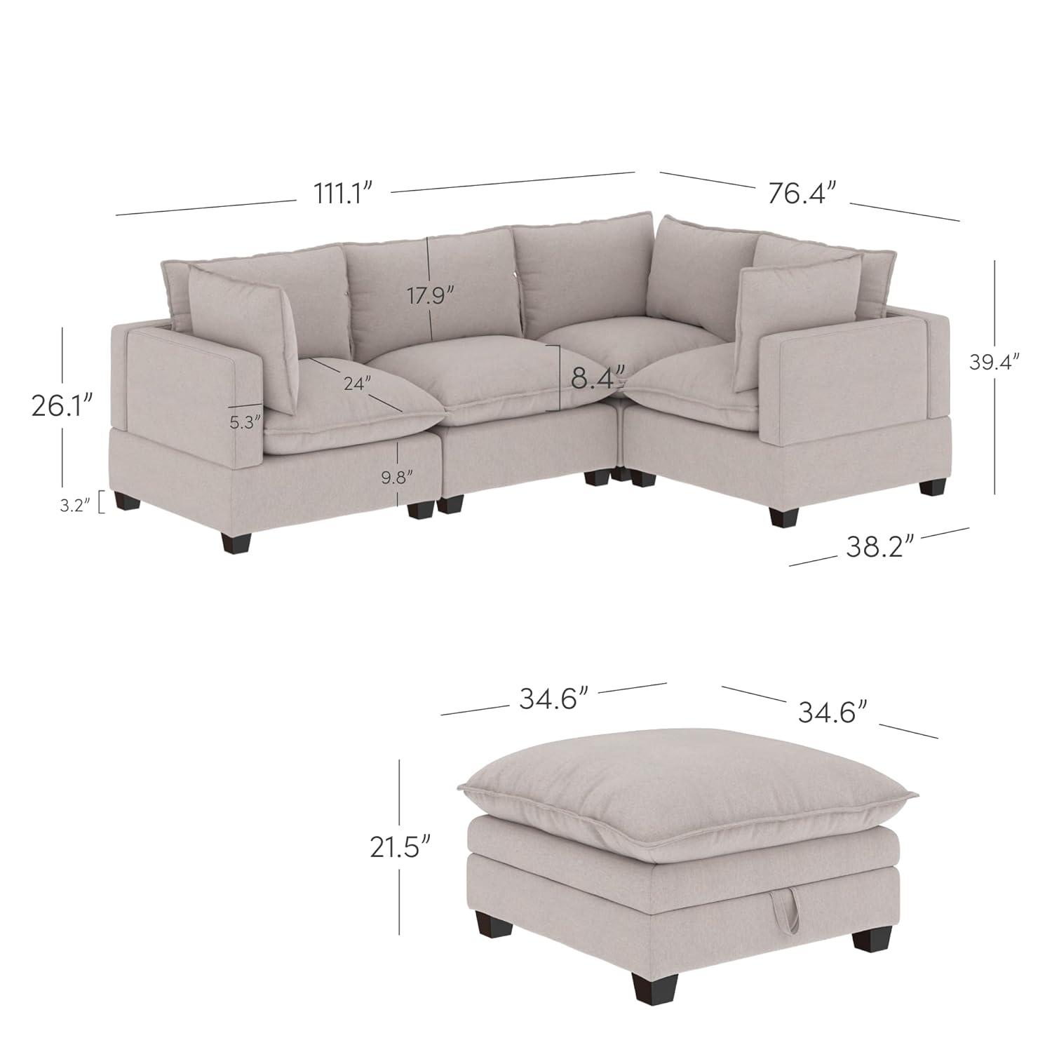 Modern Upholstered Cloud Sectional With Ottoman