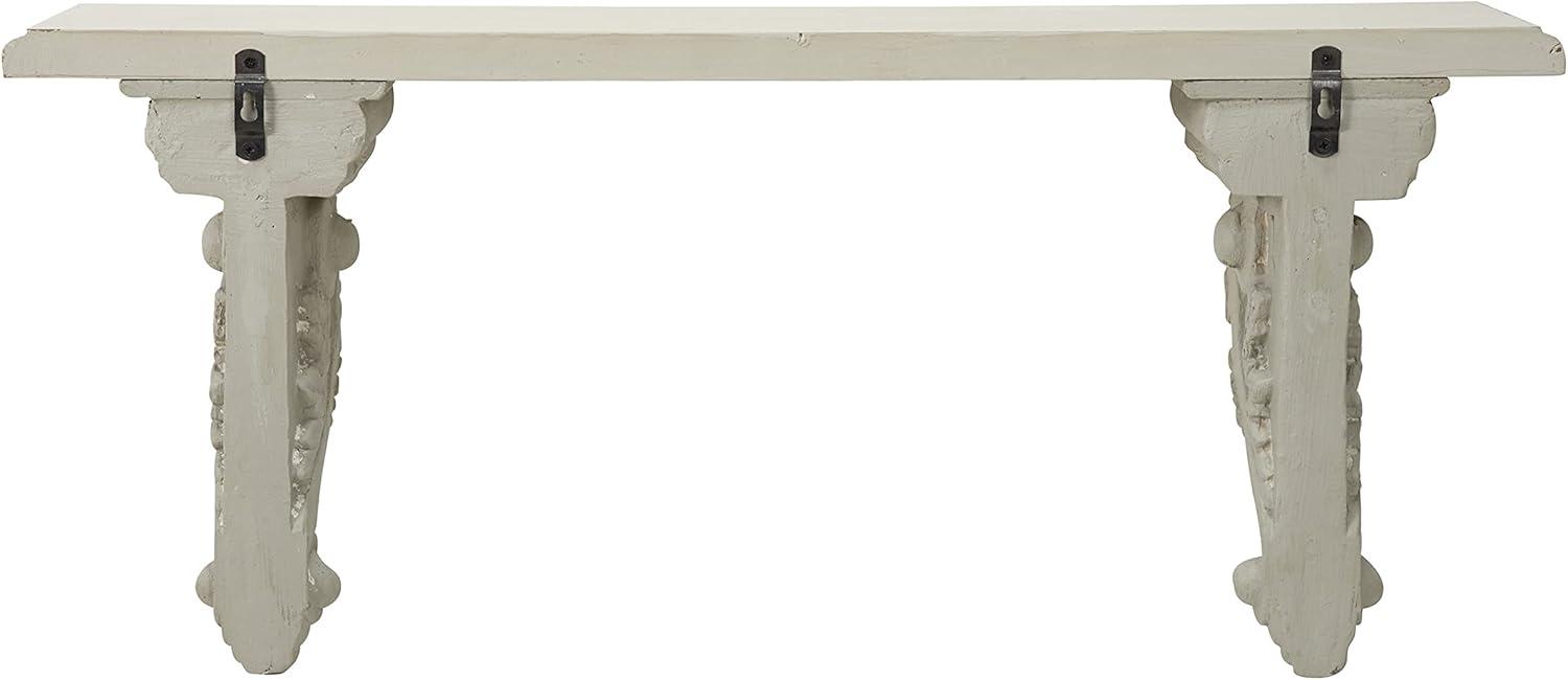 31.5" X 13.5" Large Beige and Floating Wall Shelf with Decorative Scrollwork 32 7 14 Shabby Chic Wood