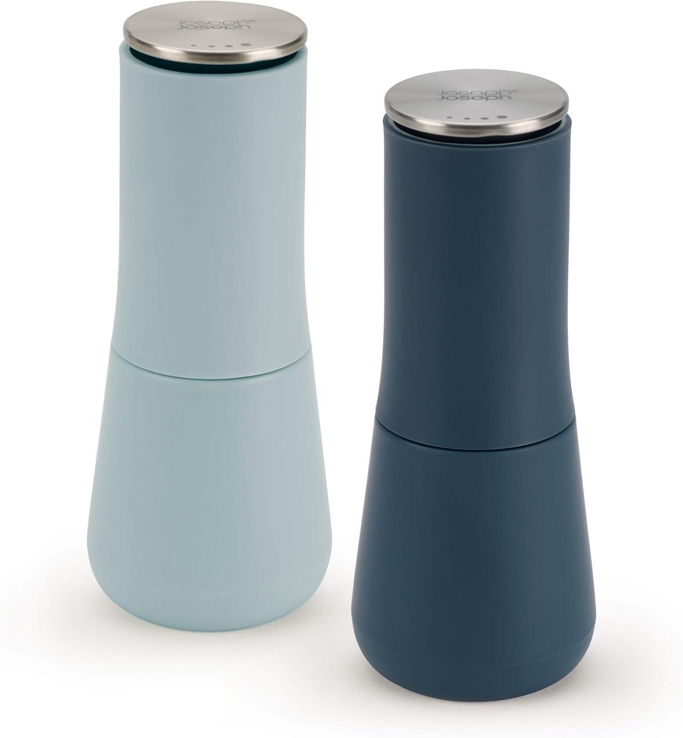 Sky Blue and Dark Blue Non-Spill Salt and Pepper Mill Set