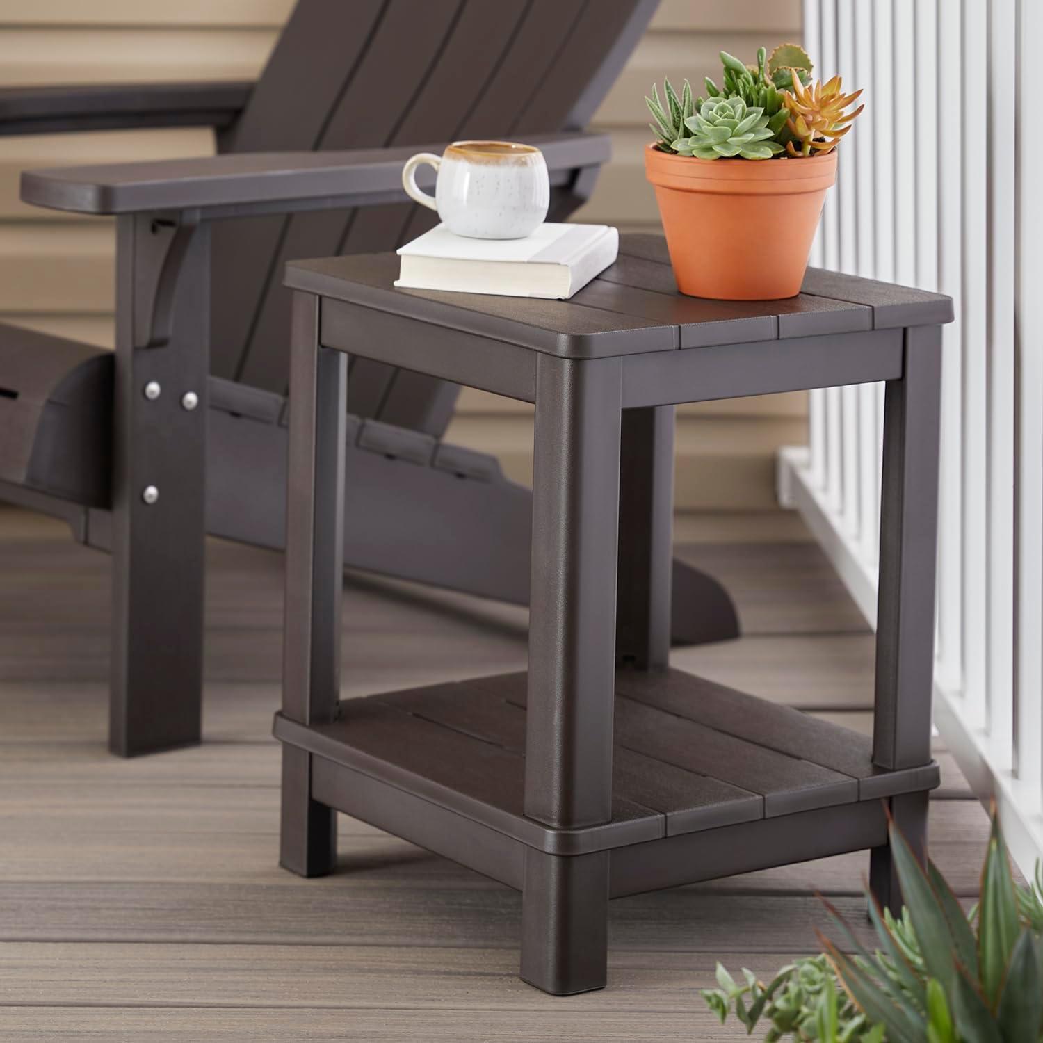 Deluxe 20 in. Resin Brown Square Patio Side Table With Storage