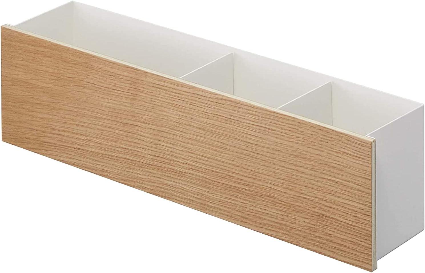 White Wood Desk Organizer with Adjustable Dividers