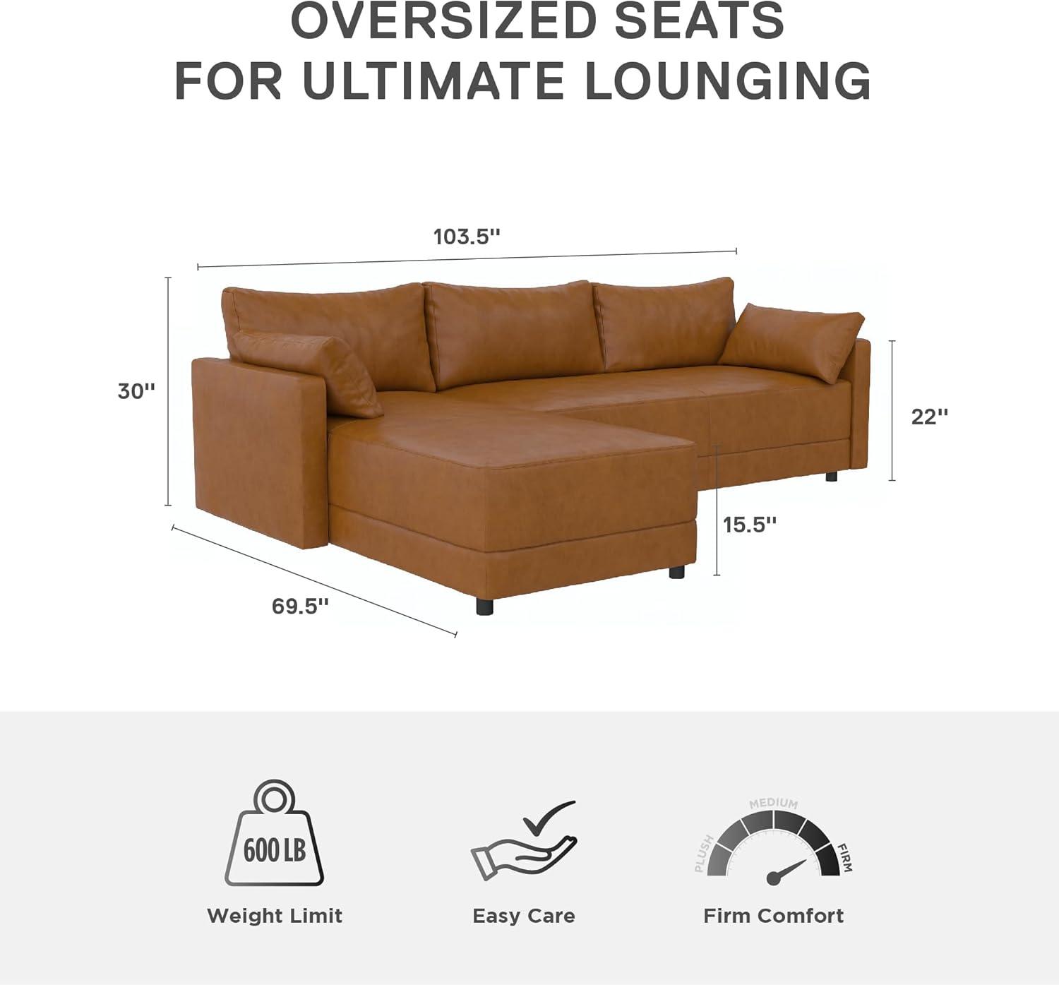 Dorel Living Kindra Sectional Sofa, Camel Faux Leather