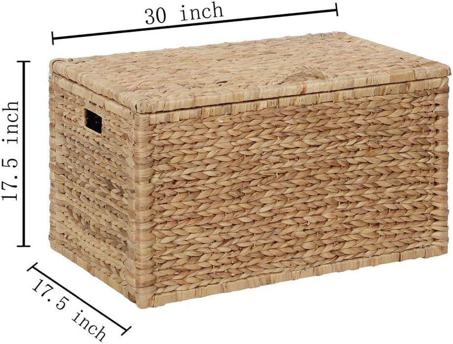 Natural Water Hyacinth Wicker Storage Trunk with Metal Frame