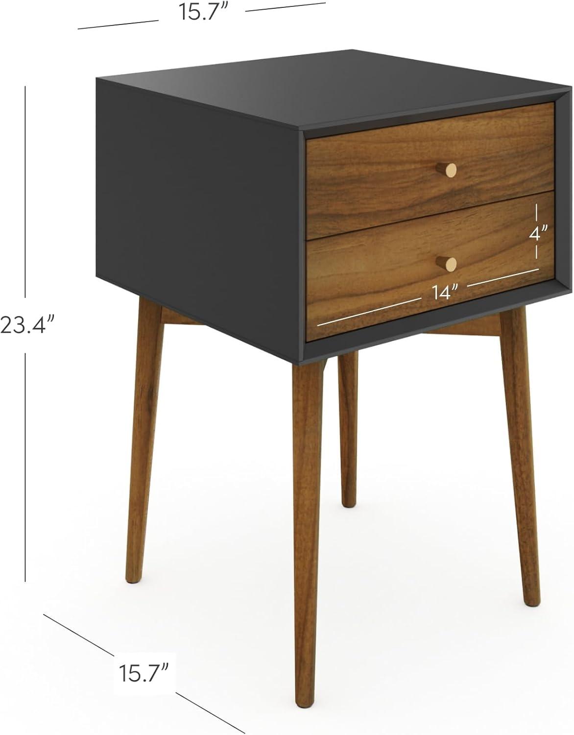 Mid-Century Modern Harper 2-Drawer Side Table in Black and Brown